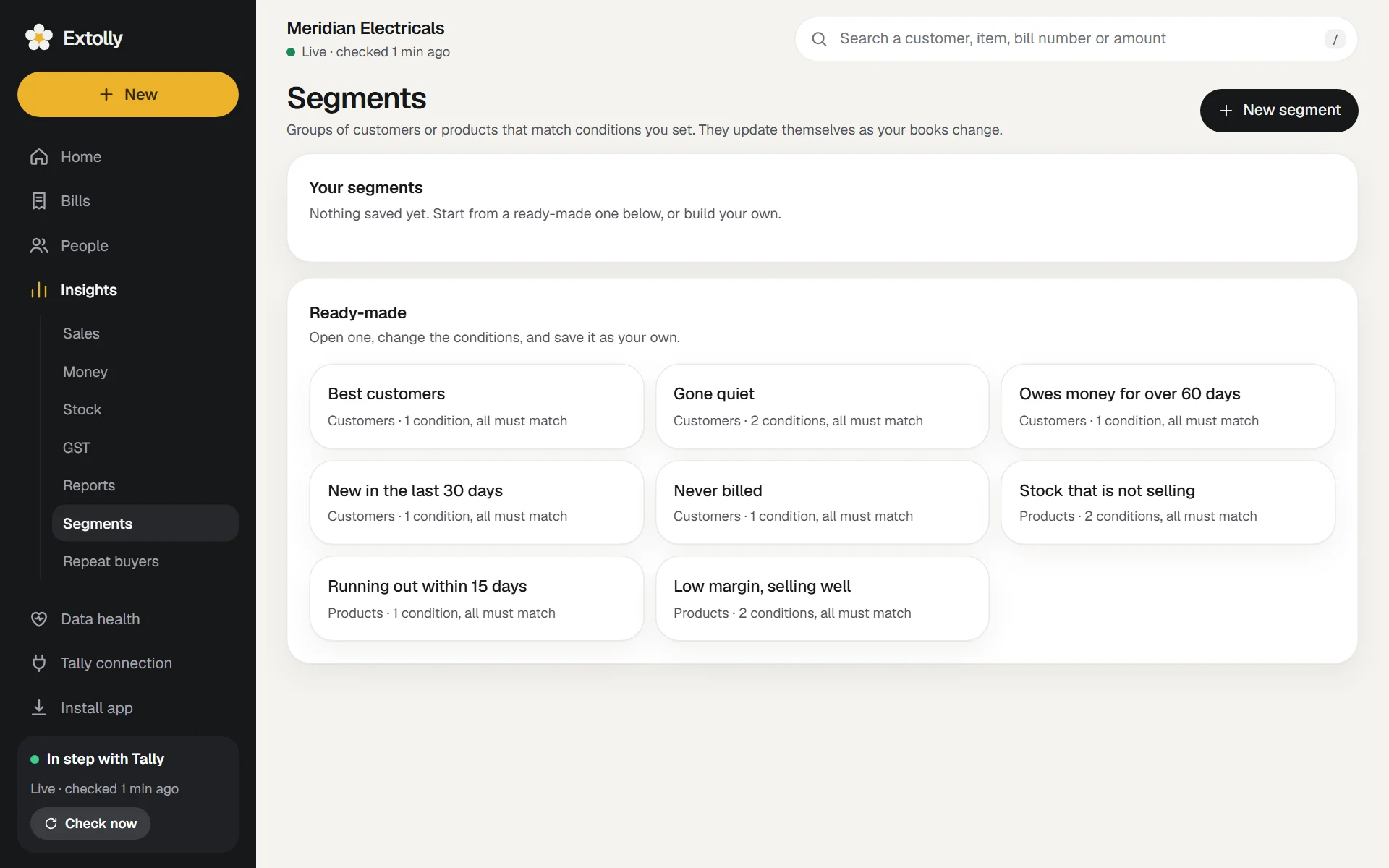 The Segments list: your own, and eight ready-made ones