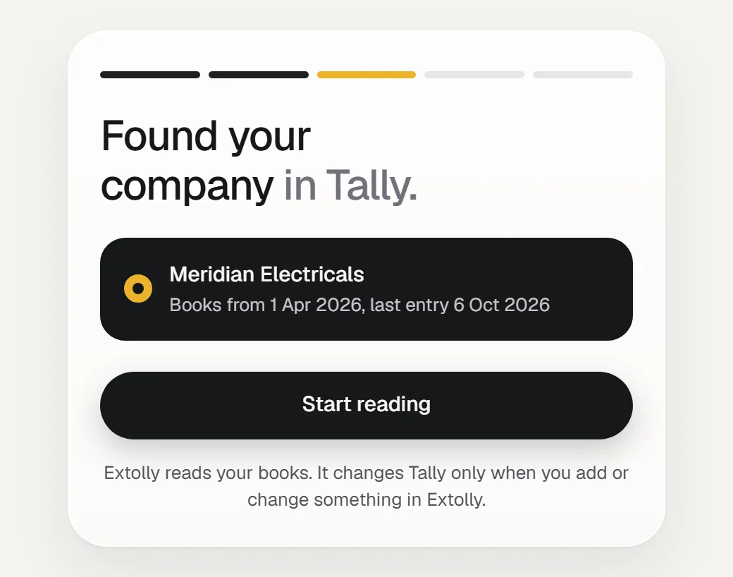 The company found in Tally, with Start reading underneath