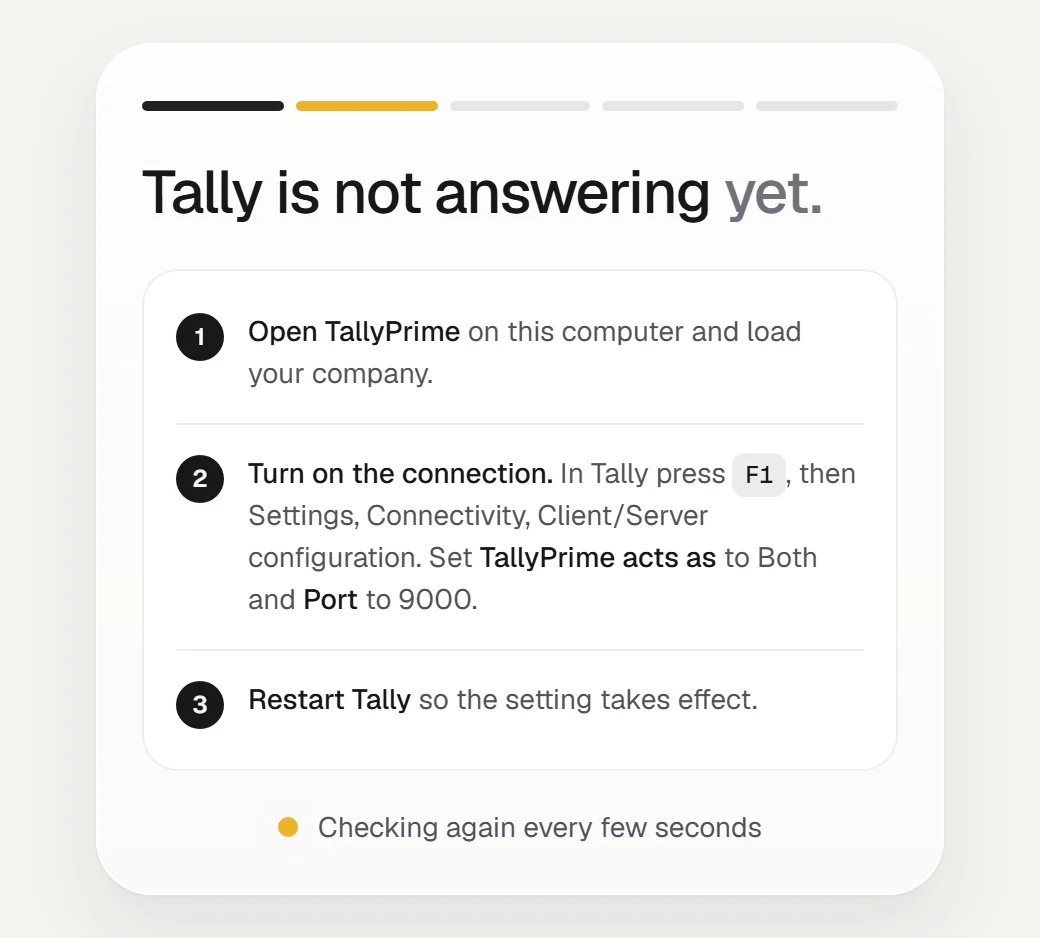 The help screen that lists what to switch on in Tally