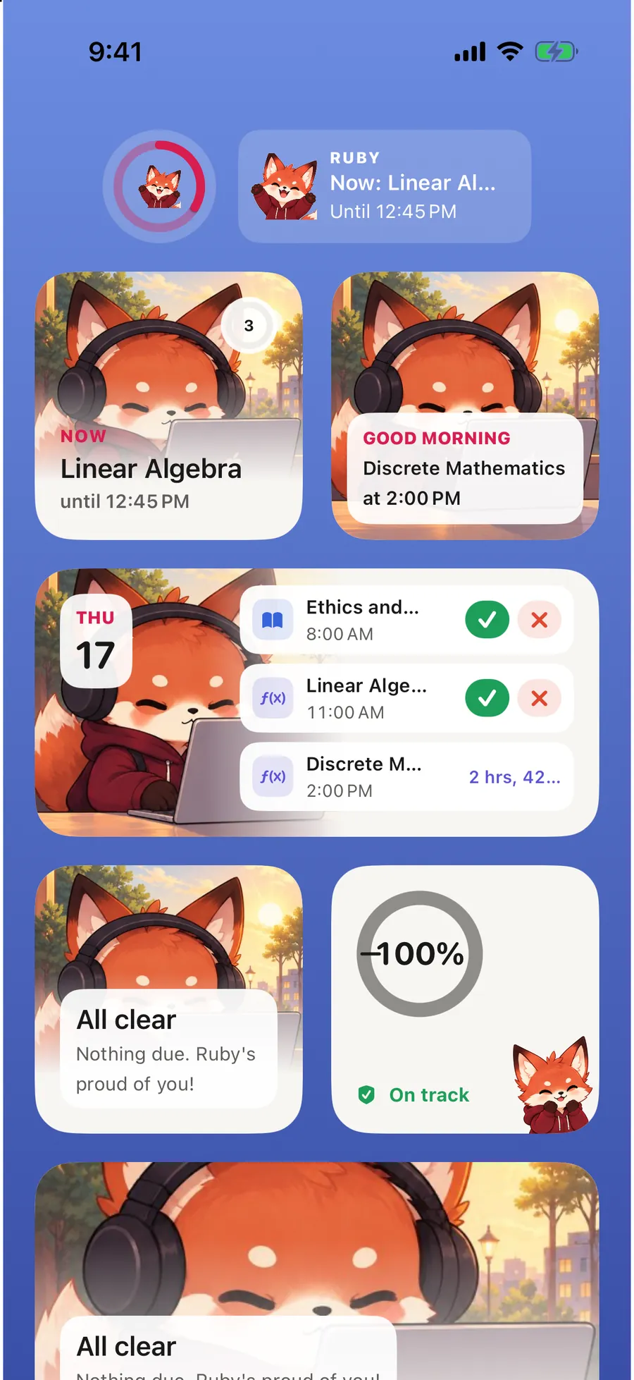 Ruby widgets for the current class, today's schedule and progress